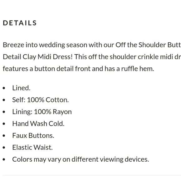 New! Off the shoulder button detail clay midi dress - Picture 9 of 10